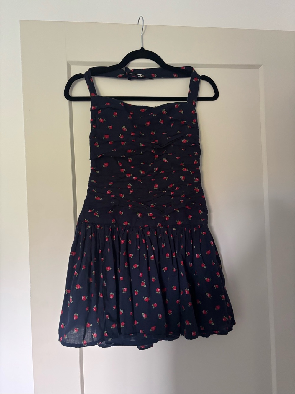 Navy Sundress with Red Strawberry Print halter